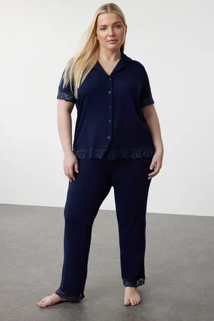 Trendyol Marineblaues Pyjama-set Aus Spitzenstrick für Damen - 5XL
