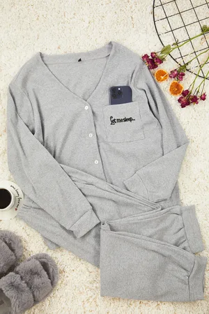 Trendyol Graues Pyjama-set Aus Strick Mit Stickereien Und Kordel - für Damen - 2XL
