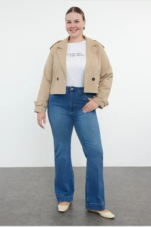 Trendyol Blaue Jeans Mit Spanischem Bein Und Hoher Taille In Großen Größen für Damen - 44