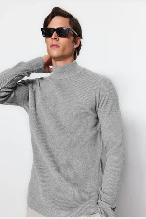 Trendyol Hellgrauer Unisex-strickpullover Aus Baumwolle Mit Halbem Rollkragen für Herren - M