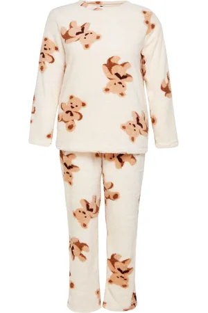 Trendyol Plüsch-strick-pyjama-set Mit Teddybär-muster – für Damen - 4XL