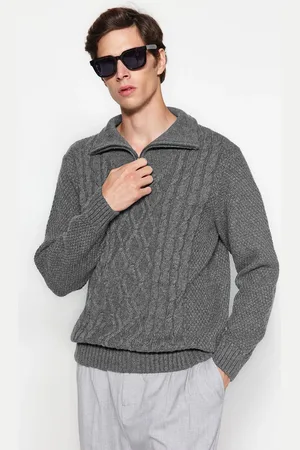 Trendyol Grauer, Normaler, Halber Rollkragenpullover Aus Strick für Herren - M