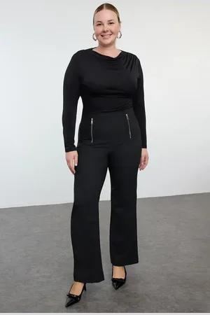 Trendyol Schwarze Schlaghose Aus Webstoff Mit Hoher Taille Große Größe für Damen - 44