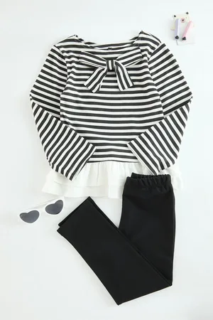Trendyol Set Aus Schwarzem, Gestreiftem Baumwoll-sweatshirt Und Jogginghose Für Mädchen – für Damen - 5–6 Jahre