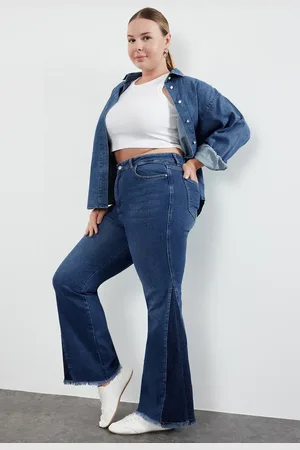 Trendyol Blaue Jeans Mit Spanischem Bein Und Hoher Taille In Großen Größen für Damen - 44