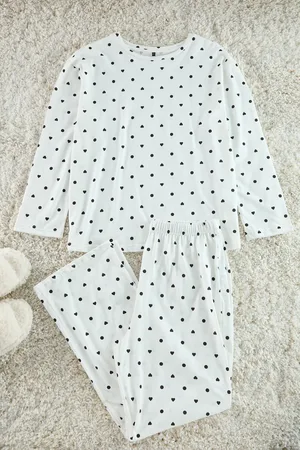 Trendyol Pyjama-set Aus Ecrufarbenem Strick Mit Herz- Und Tupfenmuster - für Damen - 6XL