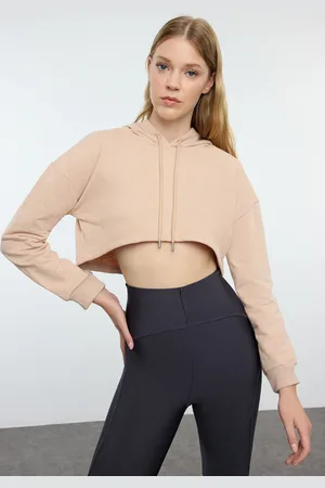 Trendyol Dunkelbeiges, Superkurzes Sport-sweatshirt Mit Kapuze Twoaw22sw0638 für Damen - M