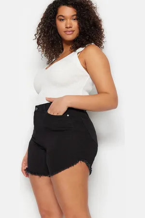 Trendyol Schwarze, Flexible Skinny-jeansshorts Mit Quasten Und Bermuda für Damen - 44