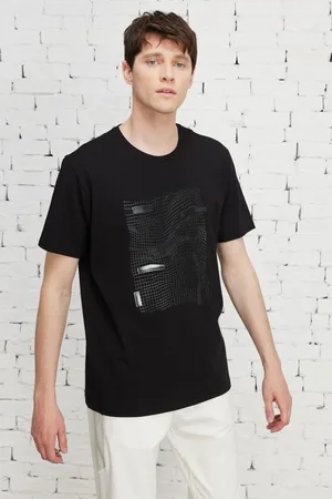 Altınyıldız Classics Schwarzes, Schmal Geschnittenes, Schmal Geschnittenes, Bedrucktes Baumwoll-t-shirt Mit Rundhalsausschnitt für Herren - L