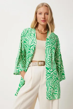 Happiness istanbul Grüner Viskose-kimono Mit Knochenmuster für Damen - 36