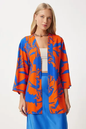 Happiness istanbul Orange Gemusterter Viskose-kimono für Damen - 38