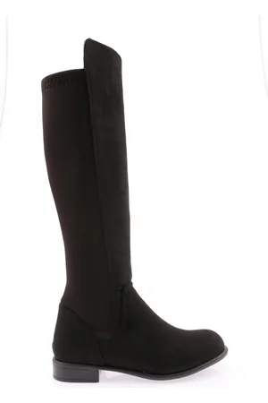 DGN Kniehohe Flache Stiefel Aus Schwarzem Wildleder – Seitlicher Reißverschluss für Damen - 37