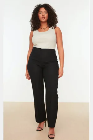 Trendyol Schwarze Hose Aus Gewebtem Stoff Mit Hoher Taille Und Geripptem Detail, Spanisches Bein für Damen - 44