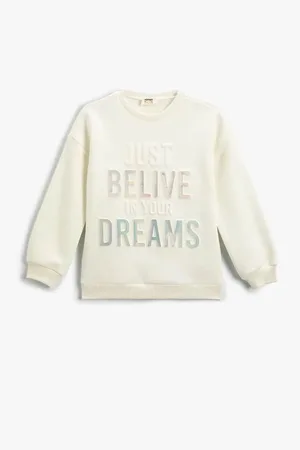 Koton Langarm-sweatshirt Mit Glänzendem Slogan-print – Rundhalsausschnitt, Raster für Damen - 7–8 Jahre