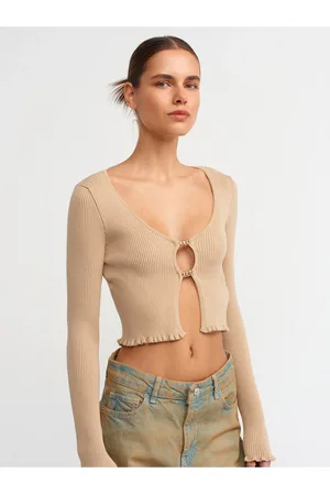 Dilvin 60134 Strick-cardigan Mit U-kragen Und Accessoires Auf Der Vorderseite – für Damen - Standard