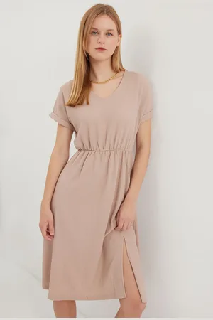 Bigdart 2378 Strickkleid Mit V-ausschnitt Und Schlitz – Keks für Damen - 36