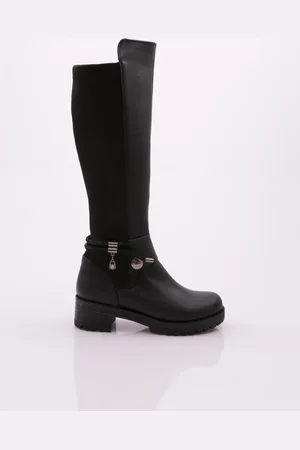 DGN Schwarze Stretch-stiefel – Seitlicher Reißverschluss, Hinten für Damen - 38