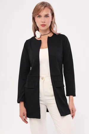 armonika Schwarze Lange Jacke Mit Genähter Taille für Damen - S