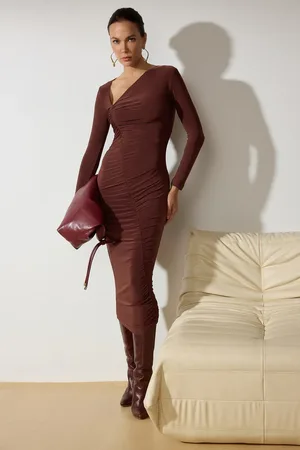 Trendyol Braunes Abendkleid Mit Asymmetrischem Ausschnitt Und Gestricktem Abendkleid für Damen - 36