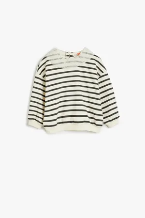 Koton Langärmliges, Gestreiftes Baumwoll-sweatshirt – Tüllkragen-detail für Damen - 24–36 Monate