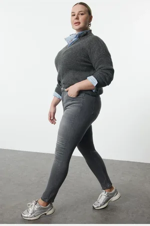 Trendyol Graue Skinny Jeans Mit Hoher Taille Und Stretch Tbbaw24cj00048 für Damen - 42