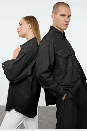 Trendyol Anthrazitfarbene Unisex-jeanshemdjacke Aus Denim Mit Normaler Passform – 100 % Baumwolle für Herren - S