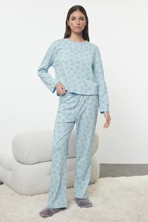 Trendyol Blaues Teddybär-strick-pyjama-set Aus 100 % Baumwolle für Damen - S