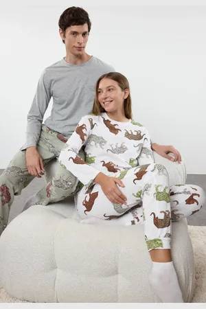 Trendyol Pyjama-set Aus 100 % Baumwolle Mit Weißem Tigermuster – für Damen - M