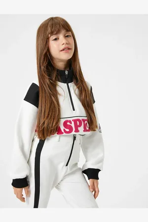 Koton Sweatshirt Mit Hohem Kragen, Halbem Reißverschluss Und Langen Ärmeln, Bedruckt Mit Farbkontrast für Damen - 5–6 Jahre