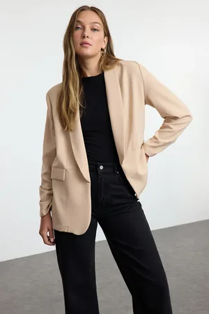 Trendyol Beigefarbene, Gewebte Blazerjacke Mit Normaler/regularer Passform Und Schalkragen für Damen - 42
