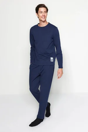 Trendyol Marineblaues Strick-nachtwäsche-set Mit Regulärer Passform Und Etikettendetail für Herren - L