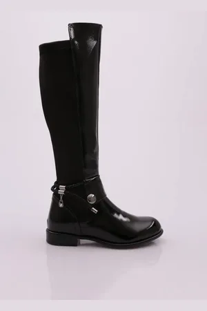 DGN 505-22k Stretch-kniehohe, Flache Stiefel Mit Reißverschluss Hinten für Damen - 40