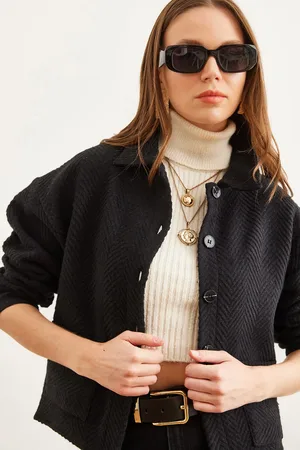 Olalook Schwarze, Ungefütterte Jacke Mit Doppeltaschen Ckt- 19000391 für Damen - XL