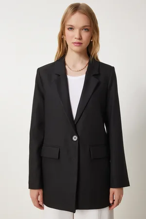 Happiness istanbul Schwarze, Wattierte, Gewebte Blazerjacke für Damen - 36