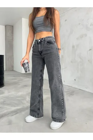BİKELİFE Geräucherte, Schneegewaschene Palazzo-jeans Mit Hoher Taille für Damen - 36