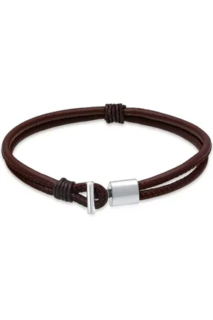 Kuzzoi Armband – 925er Silber, Echtleder Knoten Haken Basic-modell für Herren - 22 cm
