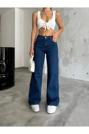 BİKELİFE Marineblaue Palazzo-jeans Mit Hoher Taille für Damen - 42