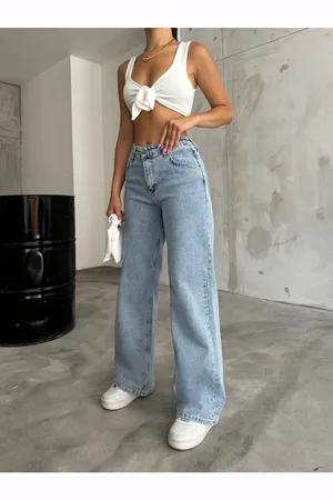 BİKELİFE Hellblaue, Lockere, Lässige Palazzo-jeans Mit Hoher Taille Und Weitem Bein für Damen - 34