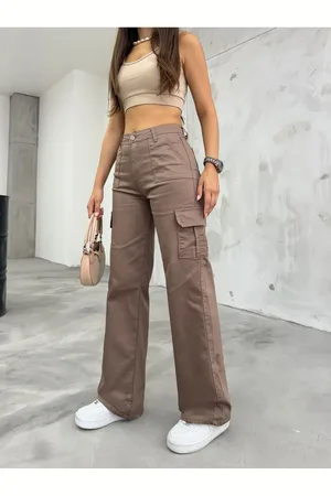 BİKELİFE Nerzfarbene Cargo-hose Aus Lycra Mit Hoher Taille Und Weitem Bein für Damen - M