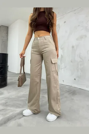 BİKELİFE Beigefarbene Cargo-hose Aus Lycra Mit Hoher Taille Und Weitem Bein für Damen - XS