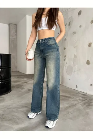 BİKELİFE Jeans Im Vintage-stil Mit Hoher Taille Und Weitem Bein In Hellem Effekt für Damen - XL