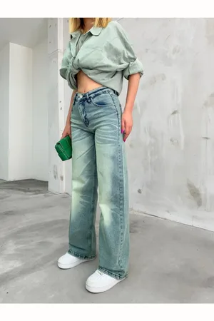 BİKELİFE Jeans Im Vintage-stil Mit Hoher Taille Und Weitem Bein In Hellem Effekt für Damen - L