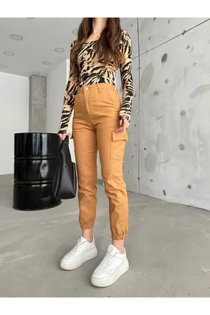 BİKELİFE Kamelfarbene Hose Aus Gabardine-stoff Mit Cargotaschen für Damen - L