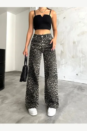BİKELİFE Palazzo-hose Aus Lycra Mit Hoher Taille Und Weitem Bein Und Leopardenmuster für Damen - 42