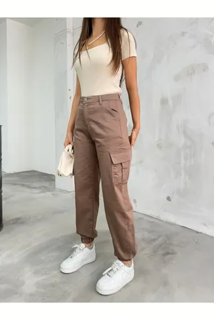BİKELİFE Nerzfarbene Hose Aus Gabardine-stoff Mit Cargotaschen für Damen - L