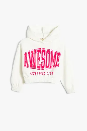 Koton Baumwoll-crop-sweatshirt Mit Kapuze Slogan Bedruckt Raster für Damen - 5–6 Jahre