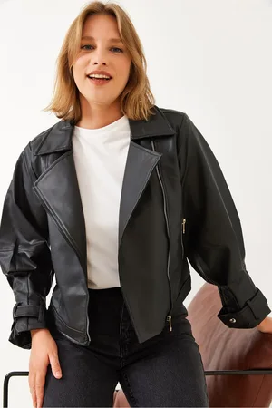 Bianco Lucci Lederjacke Mit Ballonärmeln In Übergröße für Damen - 36