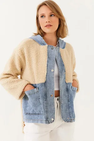 Bianco Lucci Plüschjacke Mit Kapuze Und Denim-detail für Damen - S