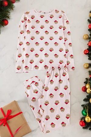 Trendyol Gestricktes Pyjama-set Mit Neujahrsmotiv – 100 % Baumwolle Mit Teddybär für Damen - L