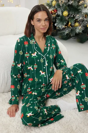 Trendyol Grünes Pyjama-set Aus 100 % Baumwolle Mit Neujahrsmotiv – für Damen - XL
